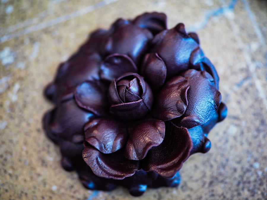 New York Hand Crafted camelia Flower Brooch - Ivory leather