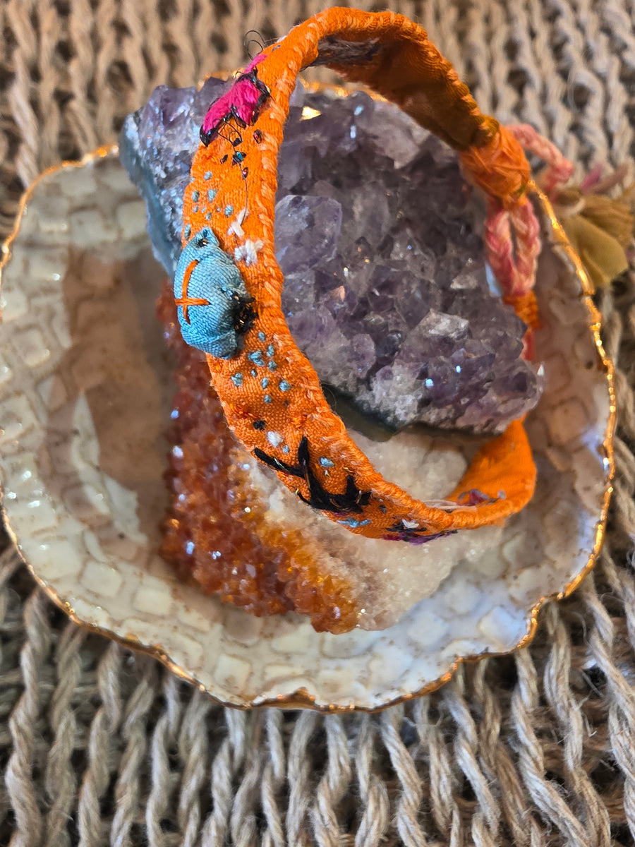Antonia Rossi Embroidered Silk Bracelet - oranges