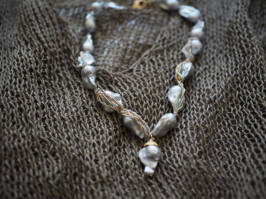 Wrap Baroque Pearl Necklace- Grey Baroque Pearls