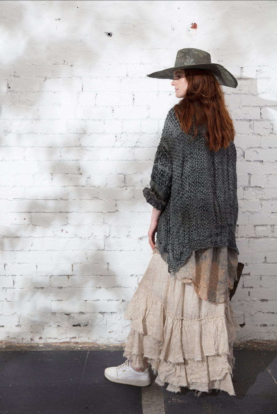 Pin-Tuck Oversize Shirt (Linen Gauze) - Acid Wash Denim Grey