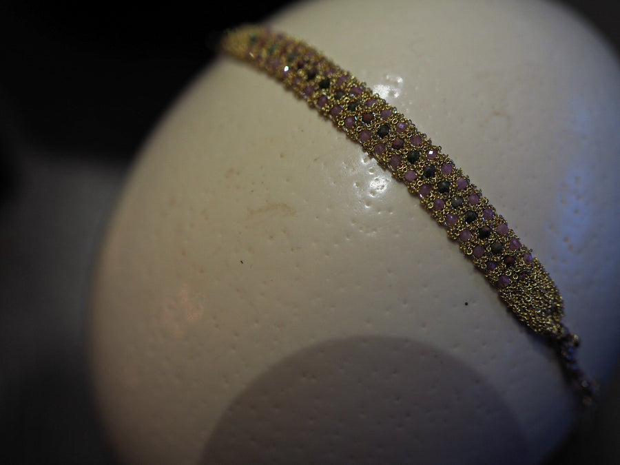 Star Mini Hand Loom Bracelet (Sterling Silver Gold Plated) Rodonite Umakite