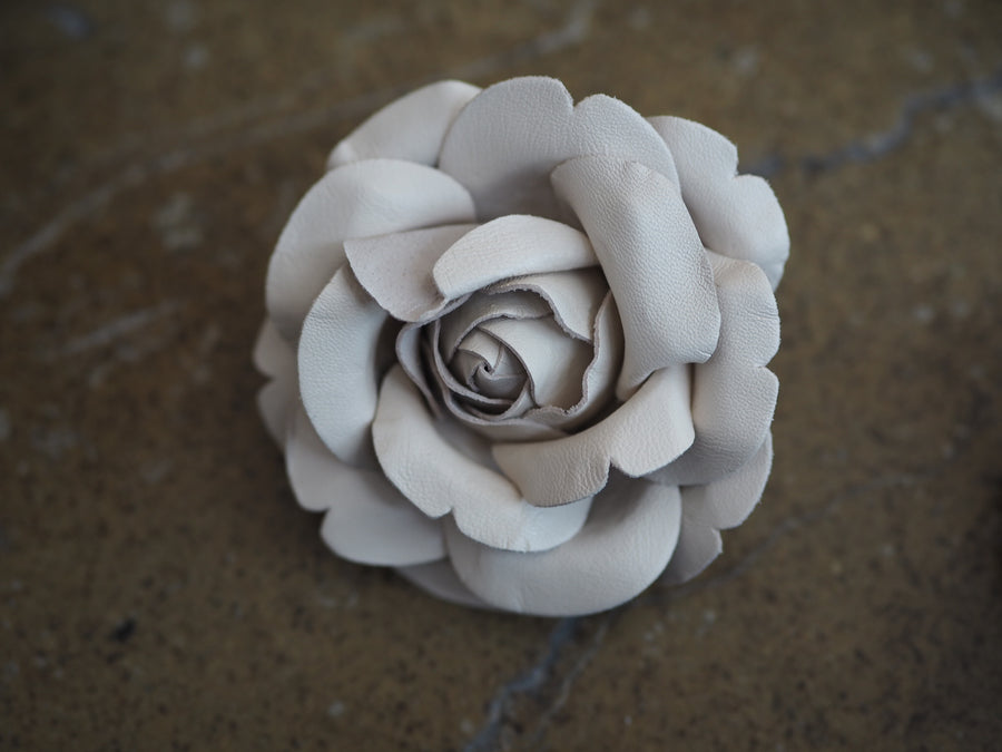 New York Hand Crafted rose Flower Brooch - Leather ecru