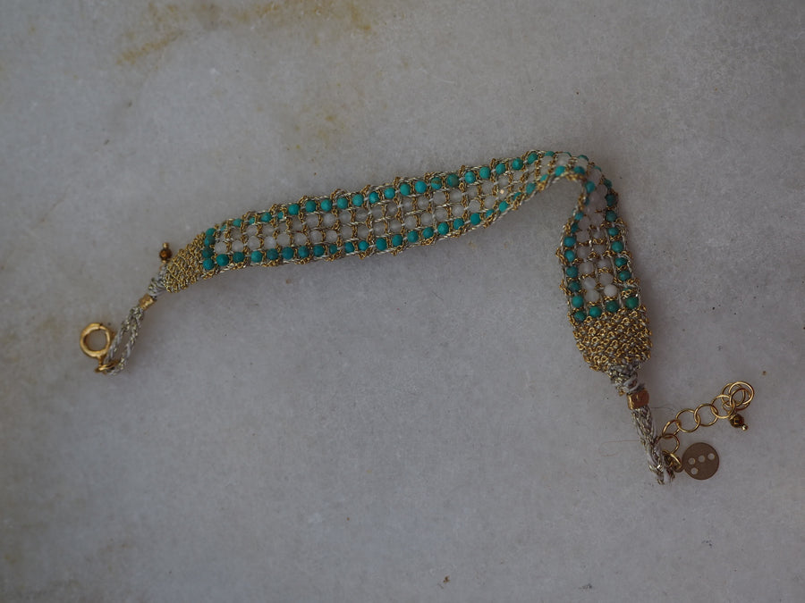 Jaipur Hand-Loom Bracelet (Sterling Silver - Gold Plated) - Turquoise - Moon stone