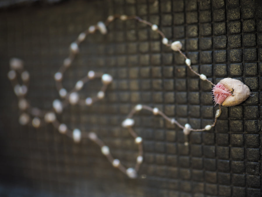 Antonia Rossi Embroidered Heart on a string of semi precious stones