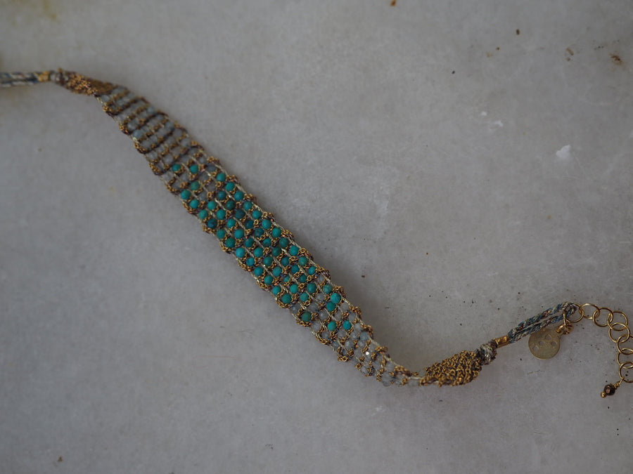 (Jaipur Hand-Loom Bracelet (Sterling Silver - Rhodium Plated) -moon stone + Turquoise