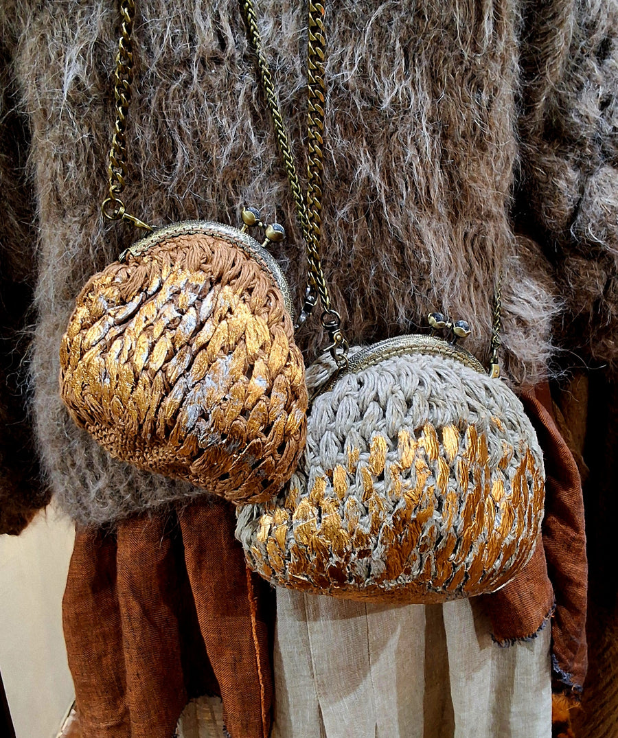 Hand Crochet Linen Purse with Foil - Medium