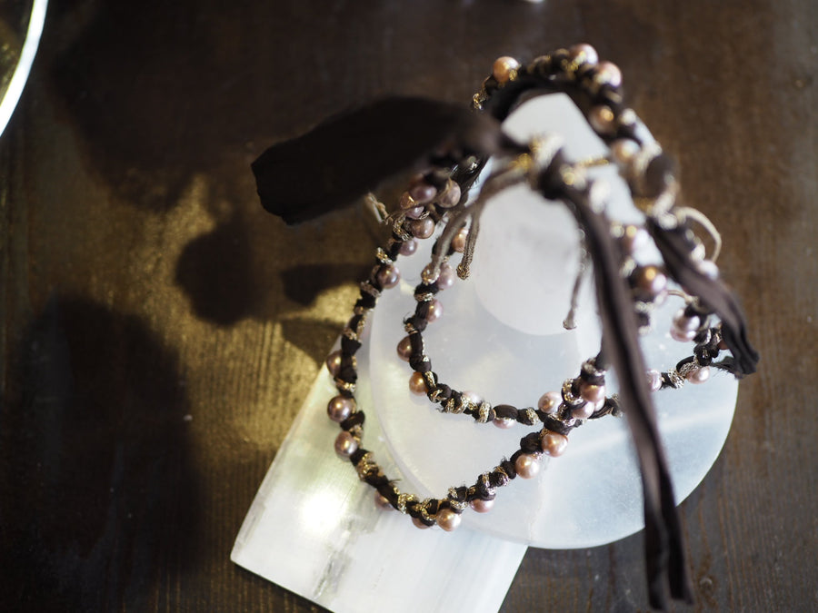 Silk Ribbon Tahitian Pearls Necklace - Blush
