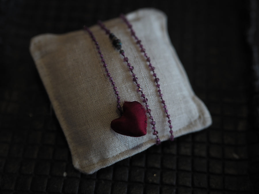 Antonia Rossi Embroidered Heart on a string of semi precious stones