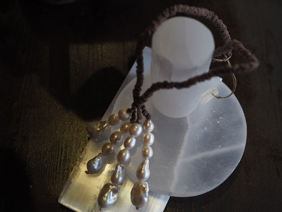 Multi Strand Pearls Necklace In A Cluster (Mocca Silk) - Ivory Pearls