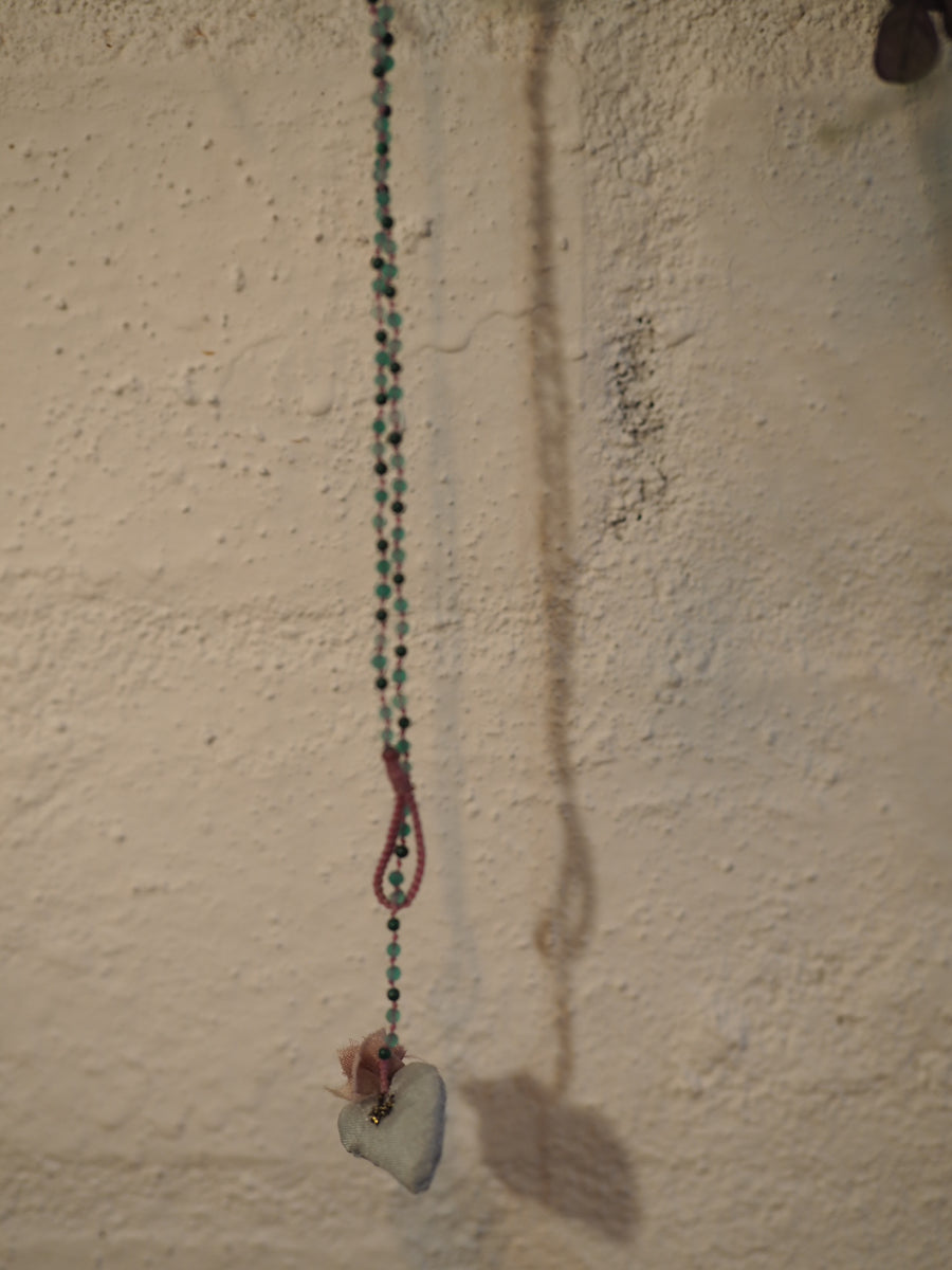 Antonia Rossi Embroidered Heart on a string of semi precious stones