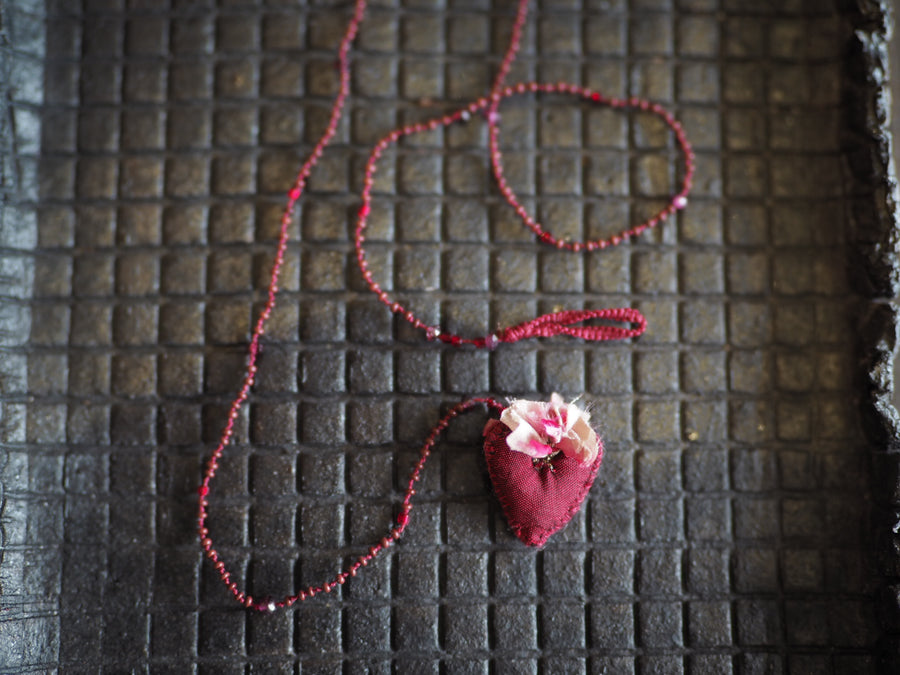 Antonia Rossi Embroidered Heart on a string of semi precious stones