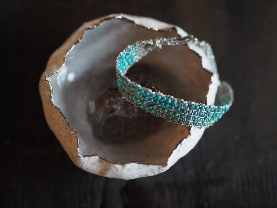 Jaipur Hand-Loom Bracelet (Sterling Silver - Rhodium Plated) - Turquoise