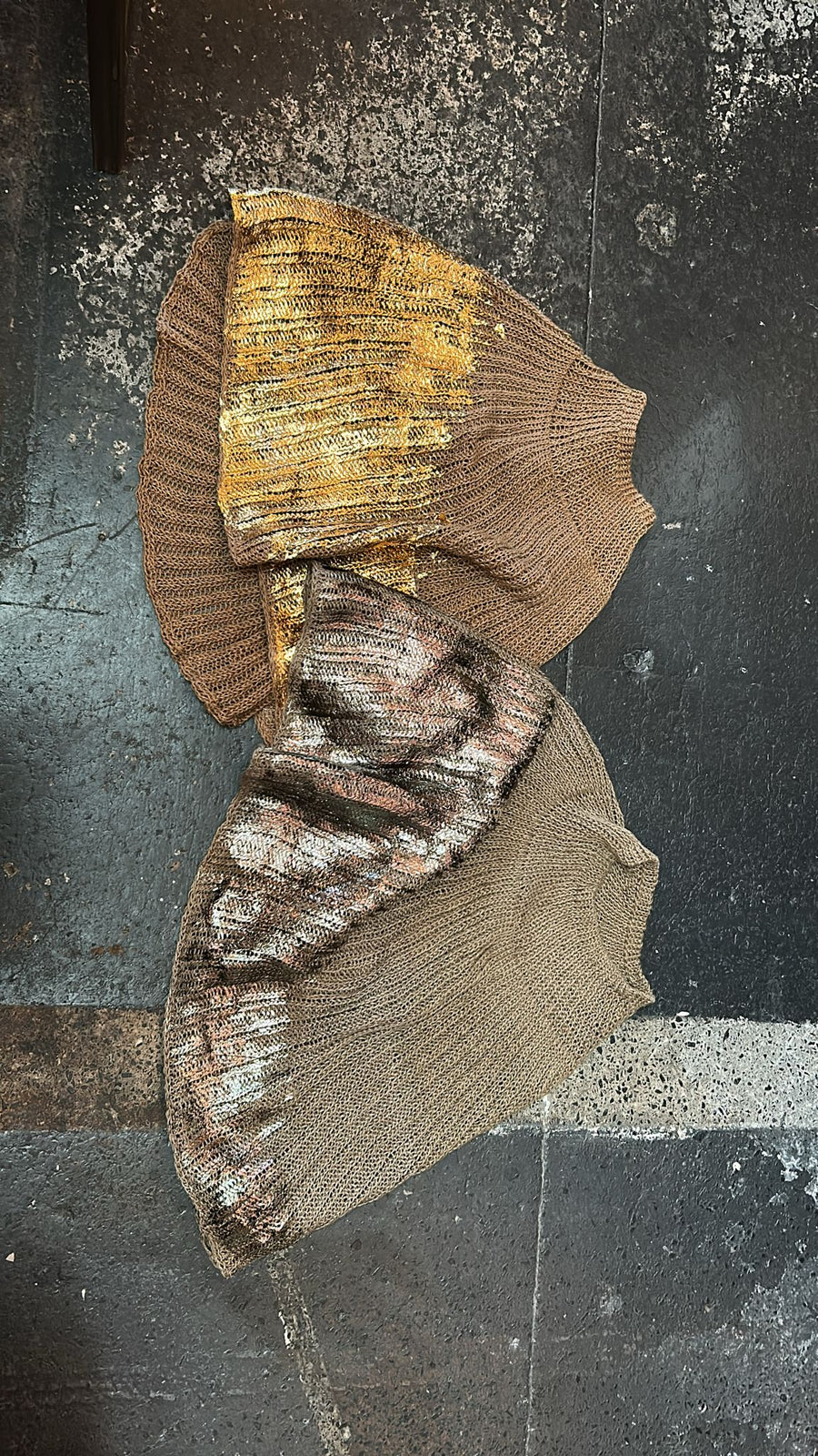 Hand Knit Shrug (Linen) W/ Foil hand Print - Sage