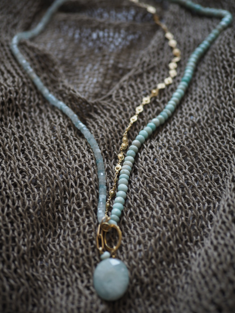 Flaneur Aquamarine, baroque south sea Pearl & Semi Precious Stones With Gold Details Necklace