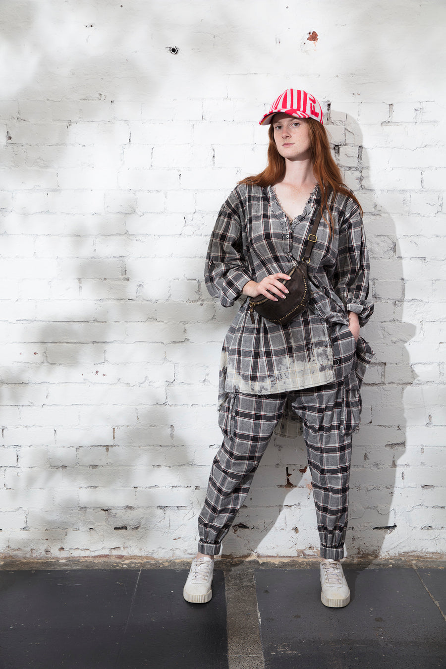 Cargo style pants (Linen) - tartan check