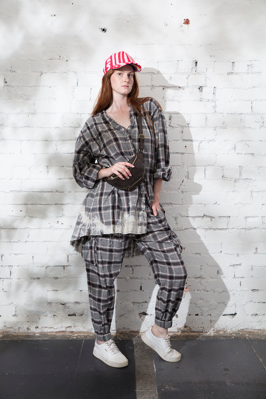 Cargo style pants (Linen) - tartan check