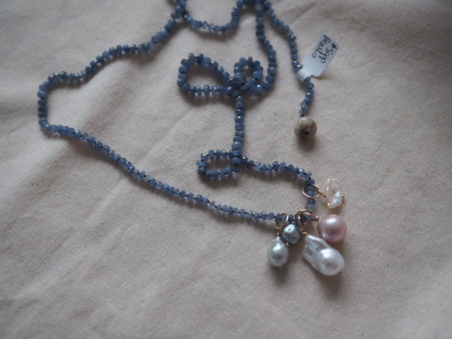 Hand Knotted Sapphire Necklace With Pearl charms
