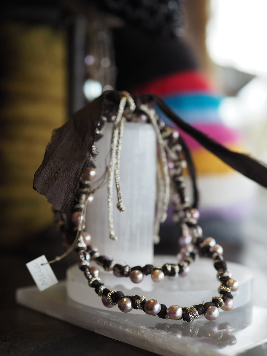 Silk Ribbon Tahitian Pearls Necklace - Blush