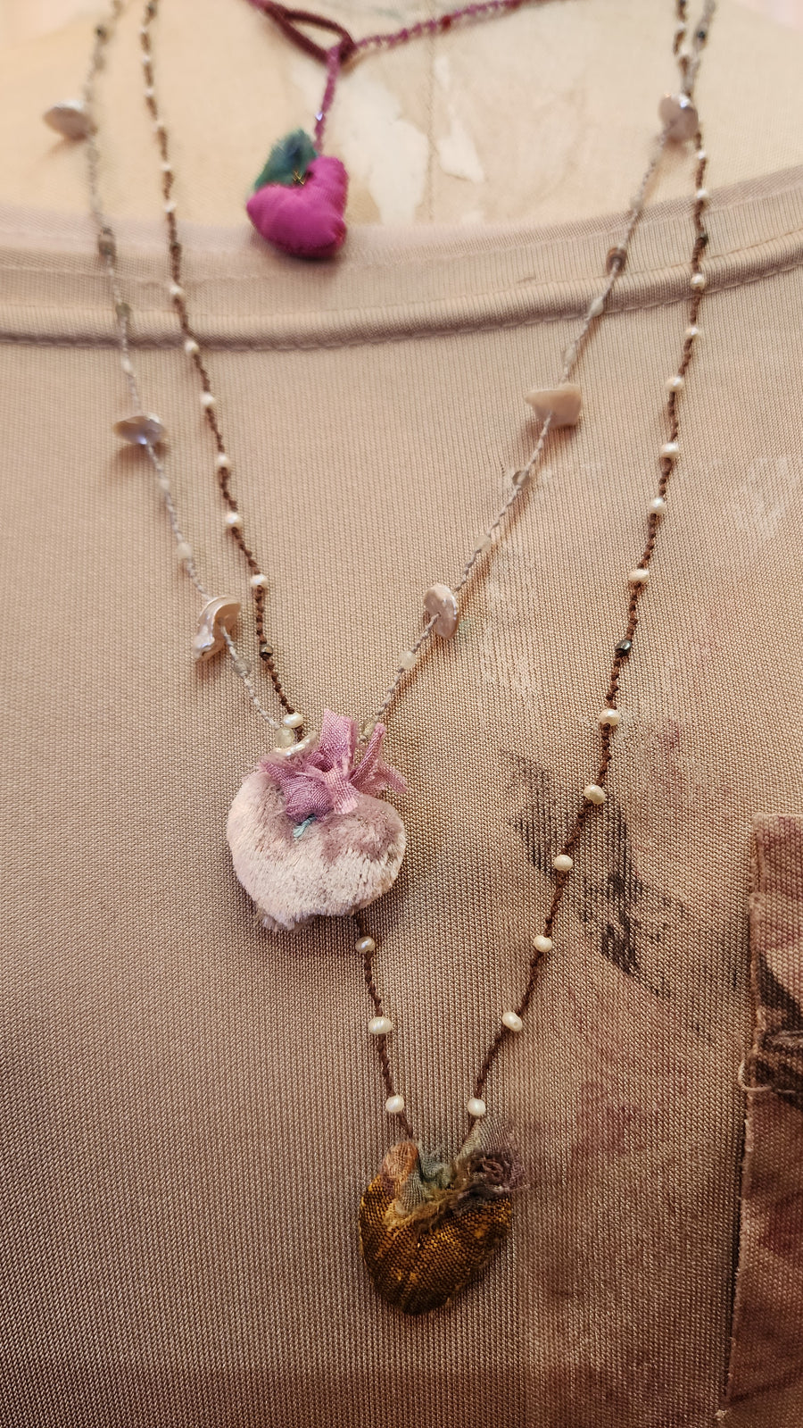 Antonia Rossi Embroidered Heart on a string of semi precious stones