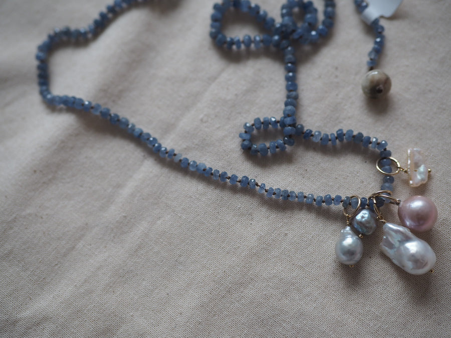 Hand Knotted Sapphire Necklace With Pearl charms