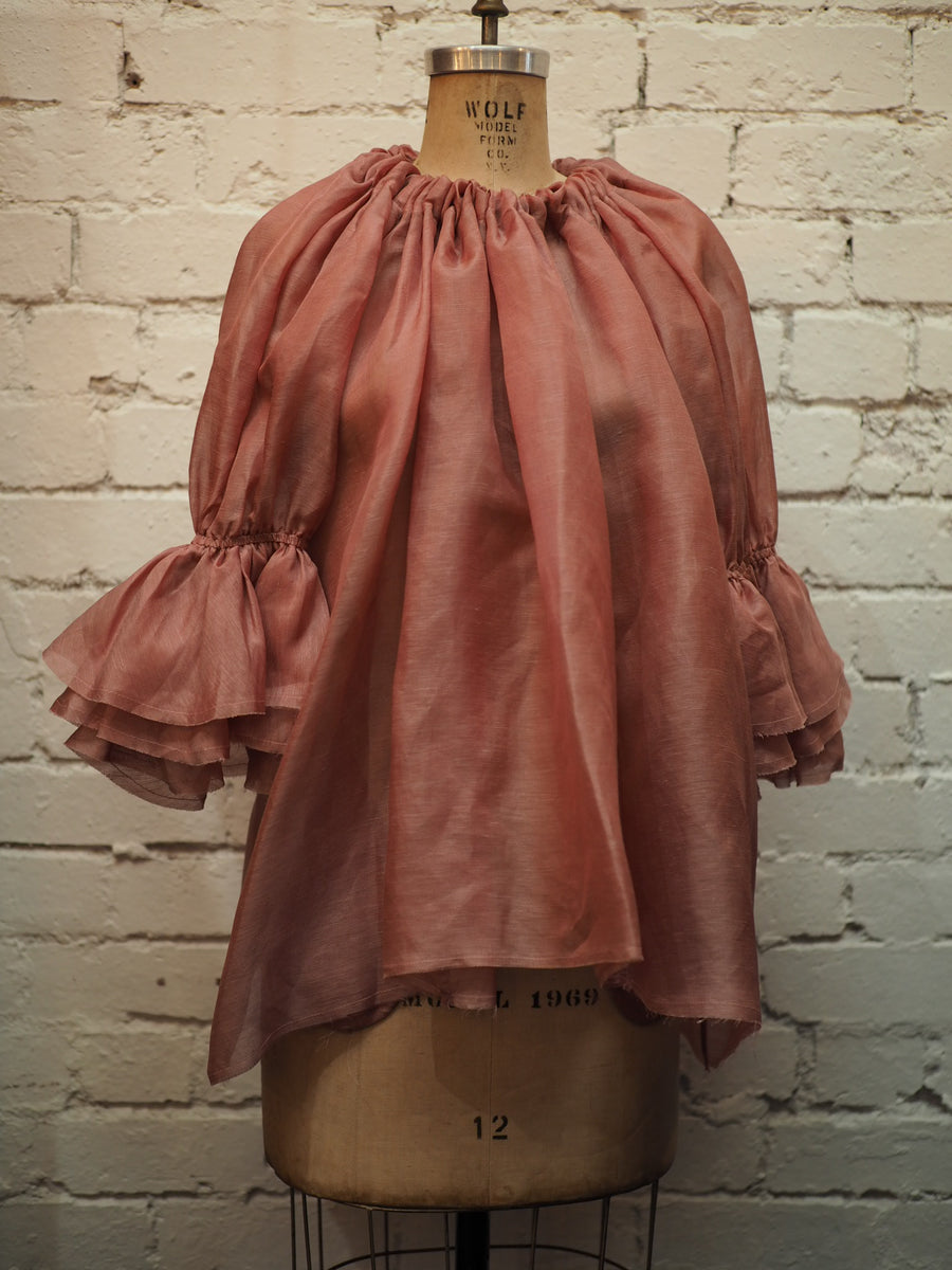 Button Back Blouse (Silk Linen) - Pink