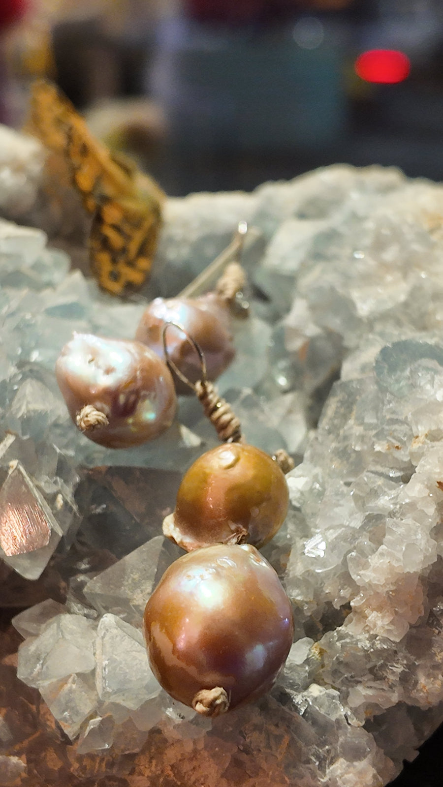 Mela Double Baroque Pearls Earrings - Golden