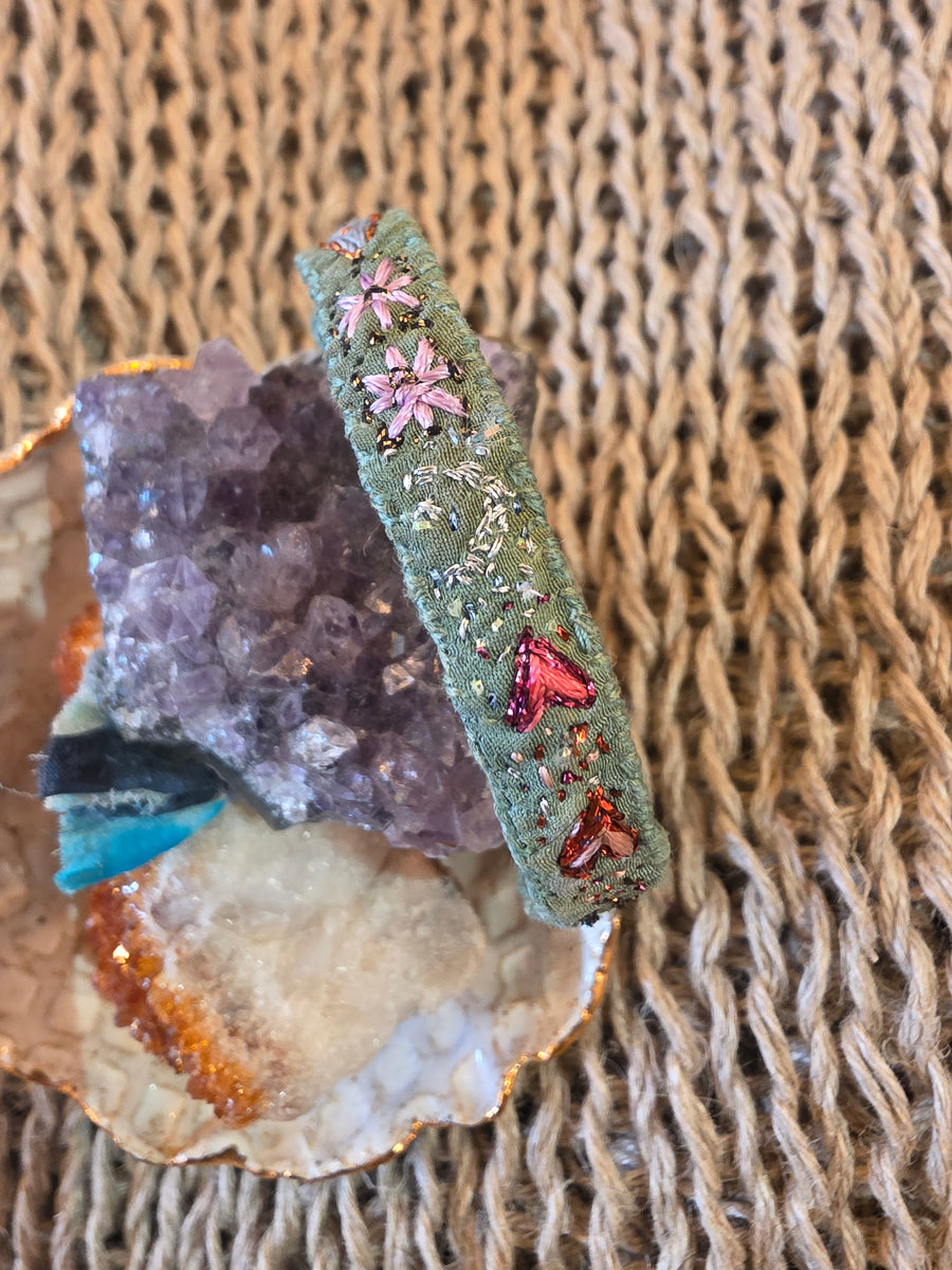 Antonia Rossi Embroidered Silk Bracelet - greens grey