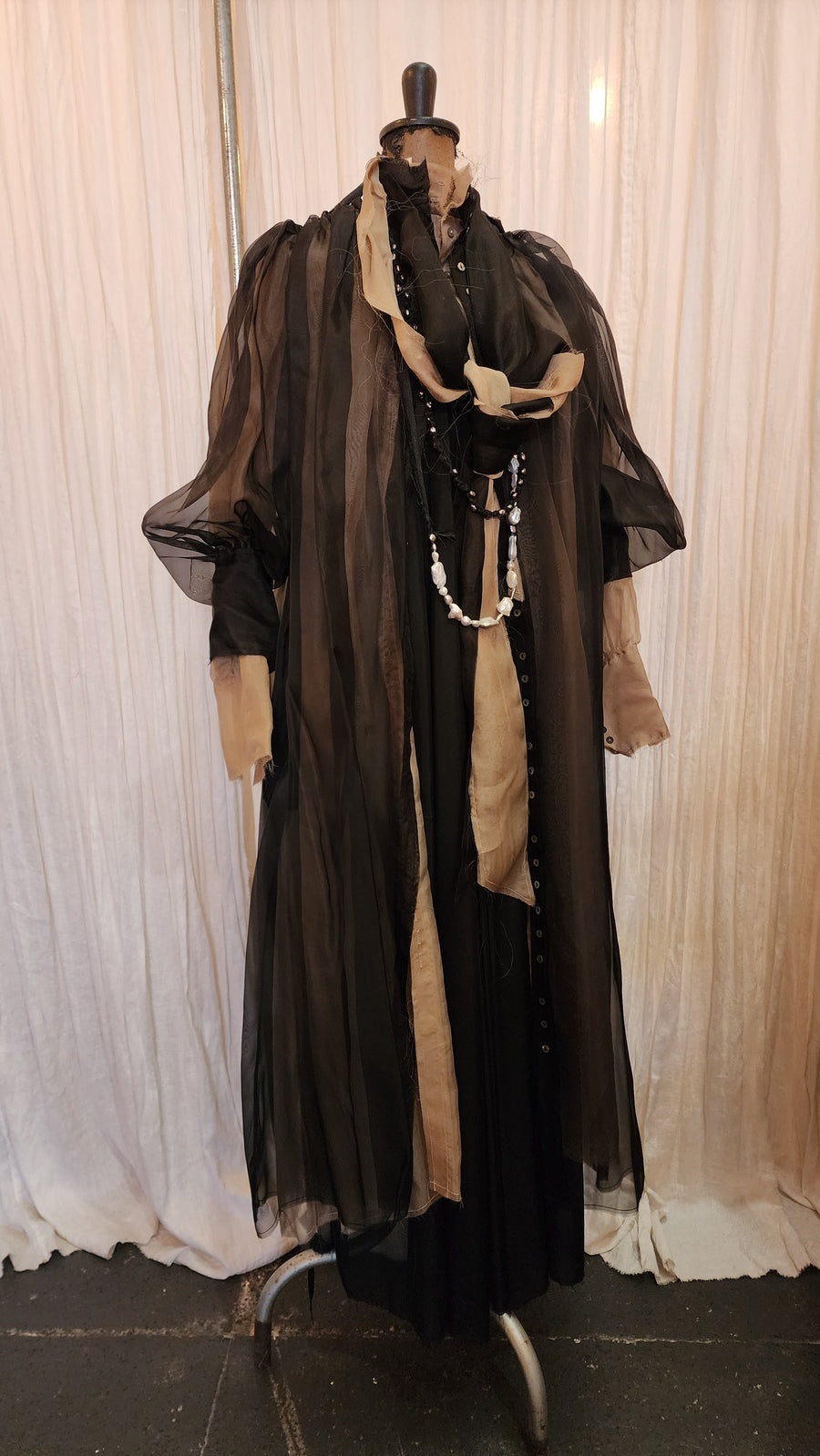 Button Through Shirt Dress With Neck Tie And Cuffs (Silk Organza) - Ink