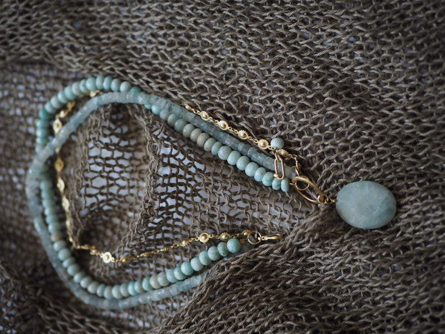 Flaneur Aquamarine, baroque south sea Pearl & Semi Precious Stones With Gold Details Necklace