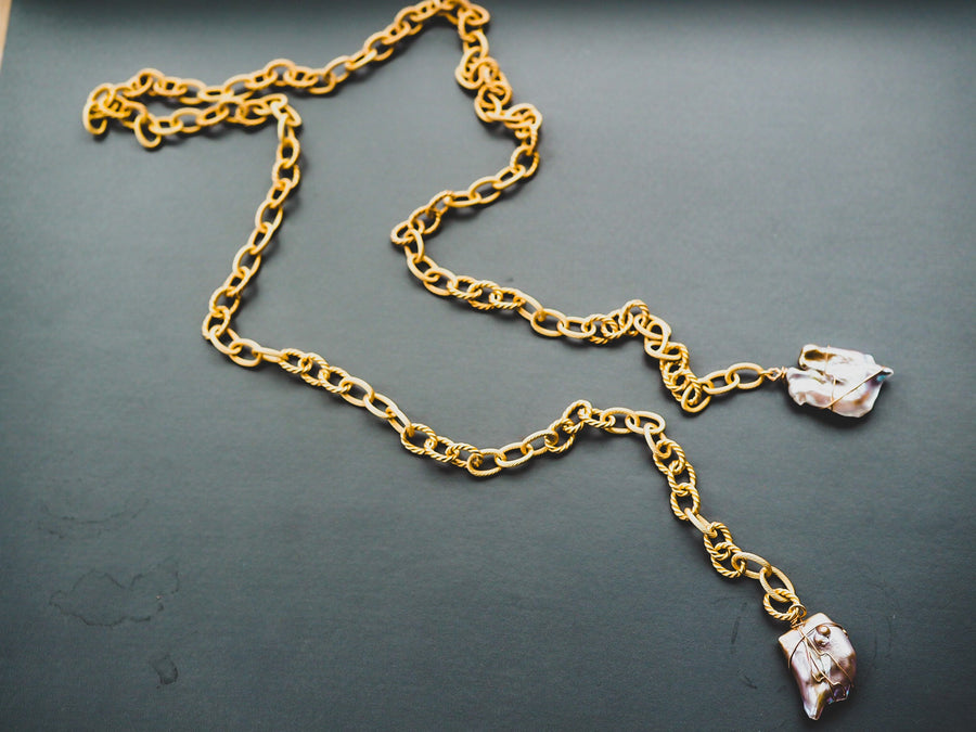Matt Lariat Necklace - Blush Pearl