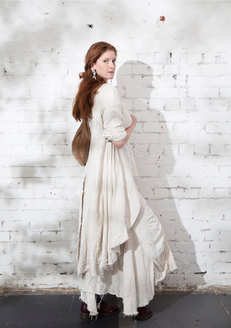 Maxi Riding Coat (Linen) - Herringbone Natural