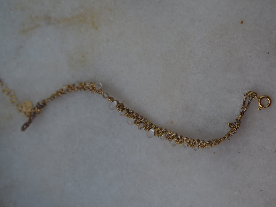Precious Drop Hand Loom Bracelet (Sterling Silver Gold Plated) Sapphire - white labradorite