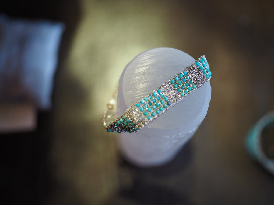 Stones Hand Loom Bracelet (Sterling Silver Rhodium Plated) - Turquoise