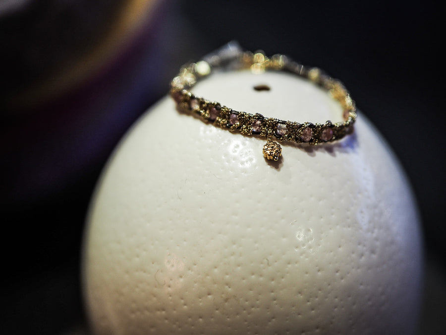 Precious Rosetta Hand Loom Bracelet (Sterling Silver Gold Plated) Pink Sapphire