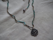 Hand Knotted Turquoise Necklace With Sterling Silver Sacred Medallion Charm