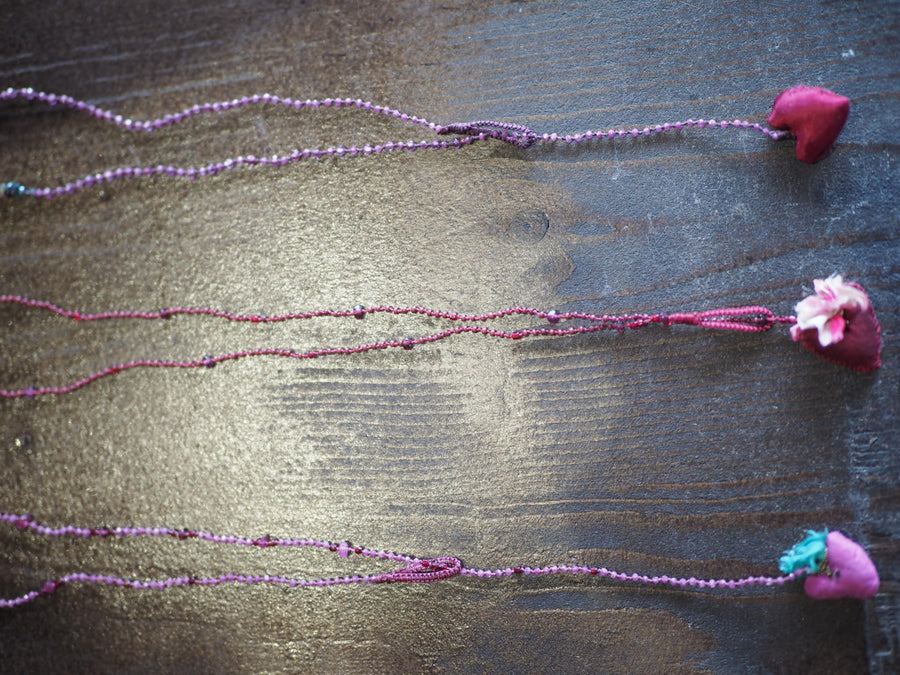 Antonia Rossi Embroidered Heart on a string of semi precious stones