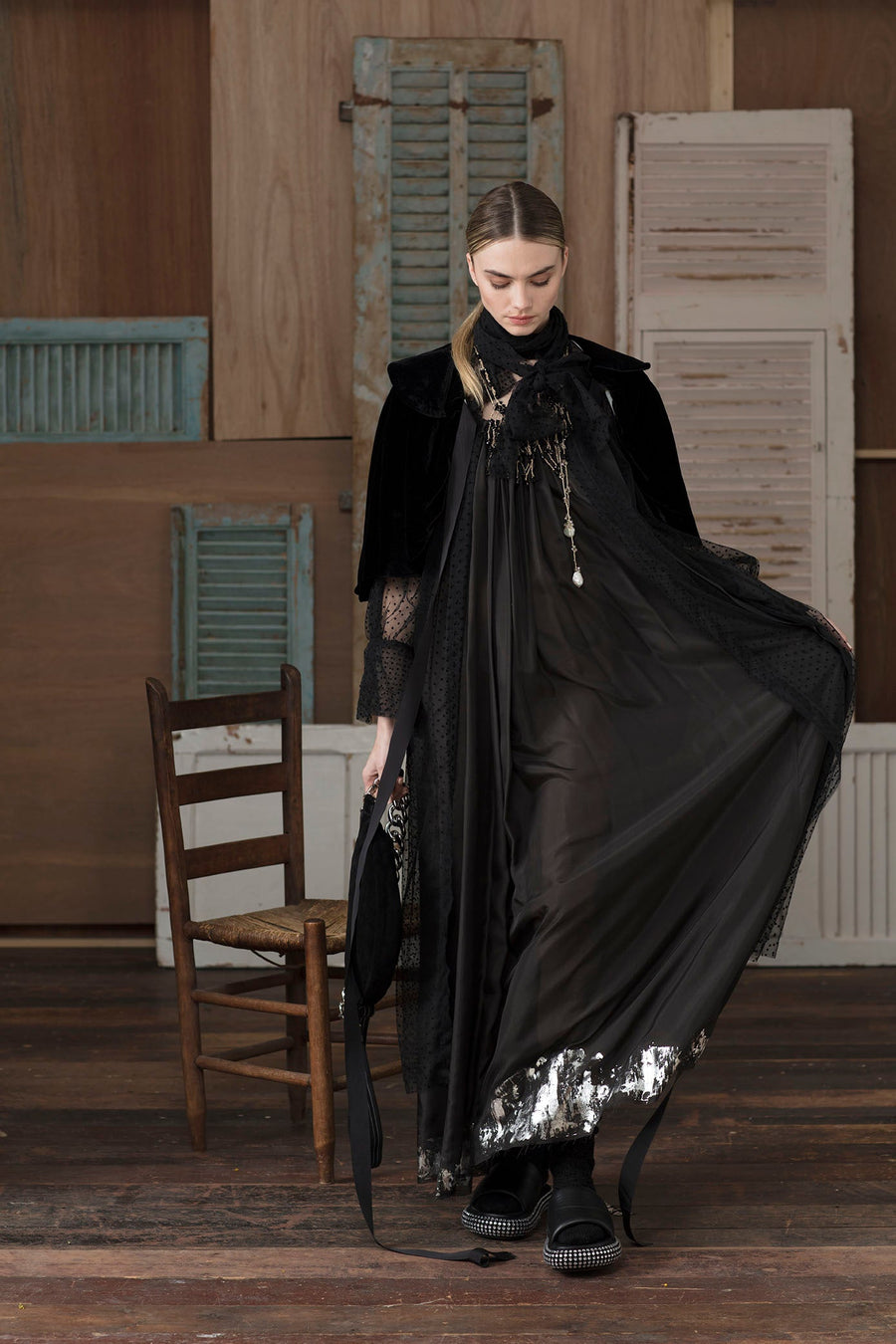 Silk Velvet Cocoon Capelet - Old Gold