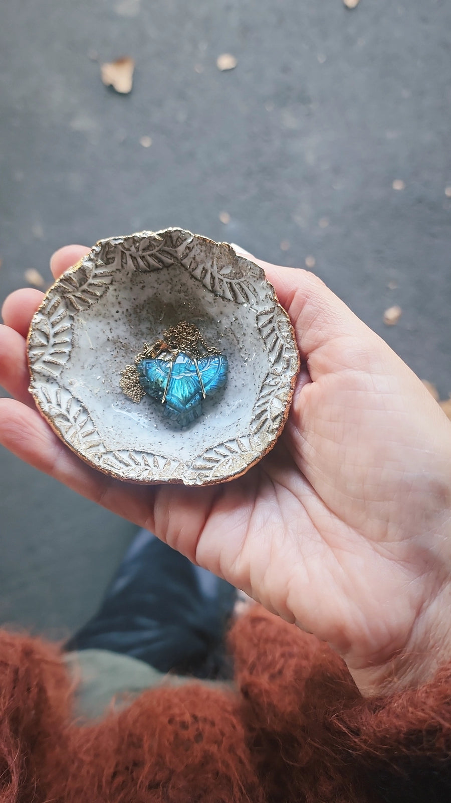 Labradorite hand carved eagle set in 14k Gold