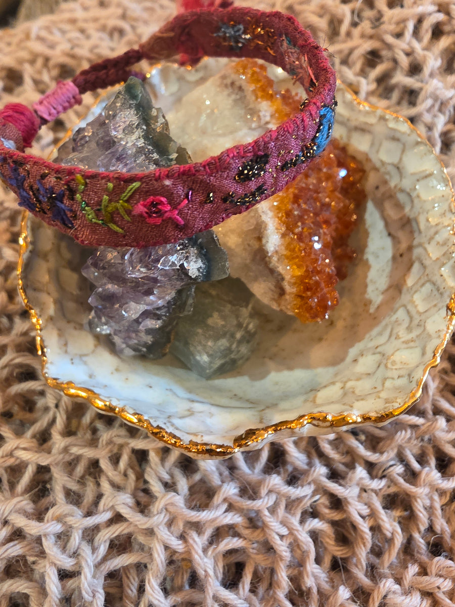 Antonia Rossi Embroidered Silk Bracelet - Reds