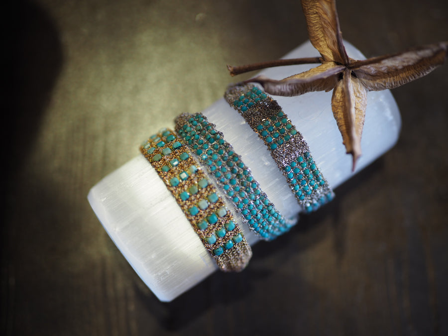 Jaipur Hand-Loom Bracelet (Sterling Silver - Rhodium Plated) - Turquoise