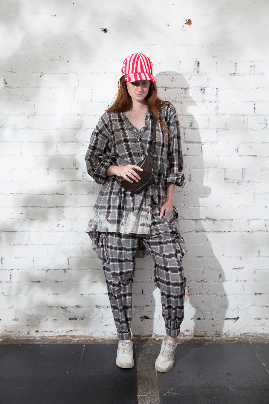 Cargo style pants (Linen) - tartan check