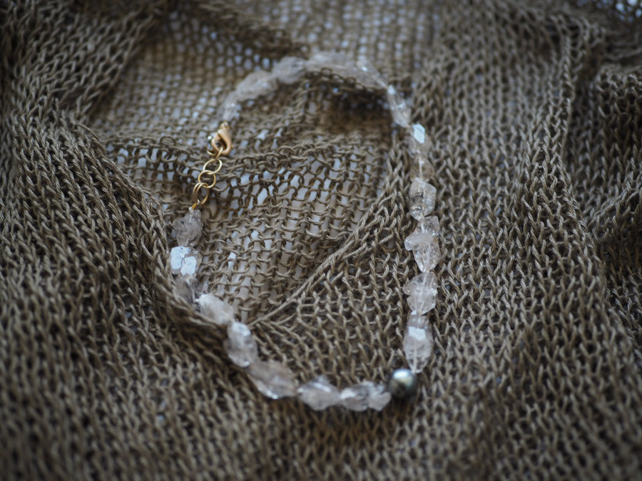 Necklace - Herkimer Diamonds + Tahitian pearl