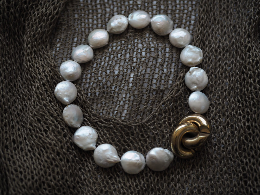 Short Baroque Pearl Necklace With brass Charm fastening