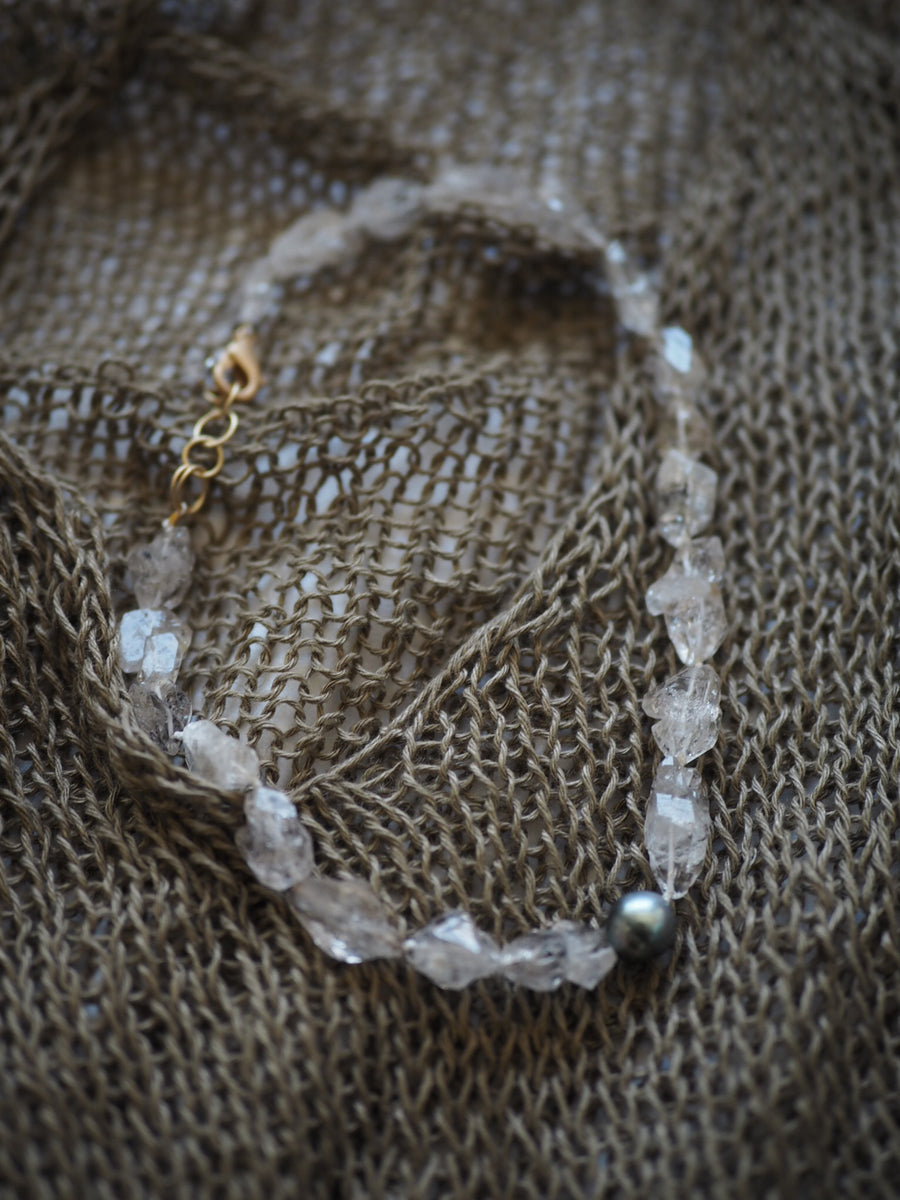 Necklace - Herkimer Diamonds + Tahitian pearl