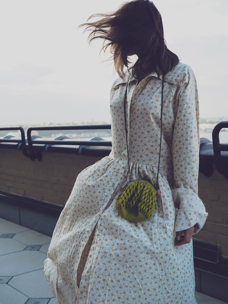 Shirt Dress with ruffle collar and cuffs (Cotton Lawn) -tiny Flora