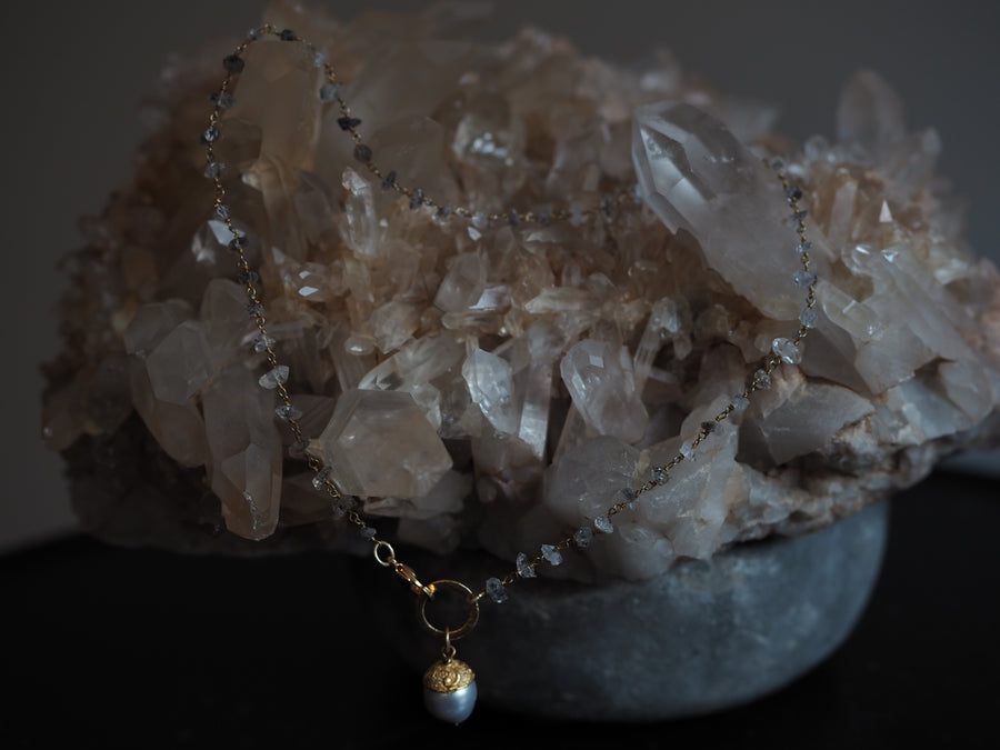 Simple Necklace with herckimer diamonds - Ivory tahitian Pearl drop