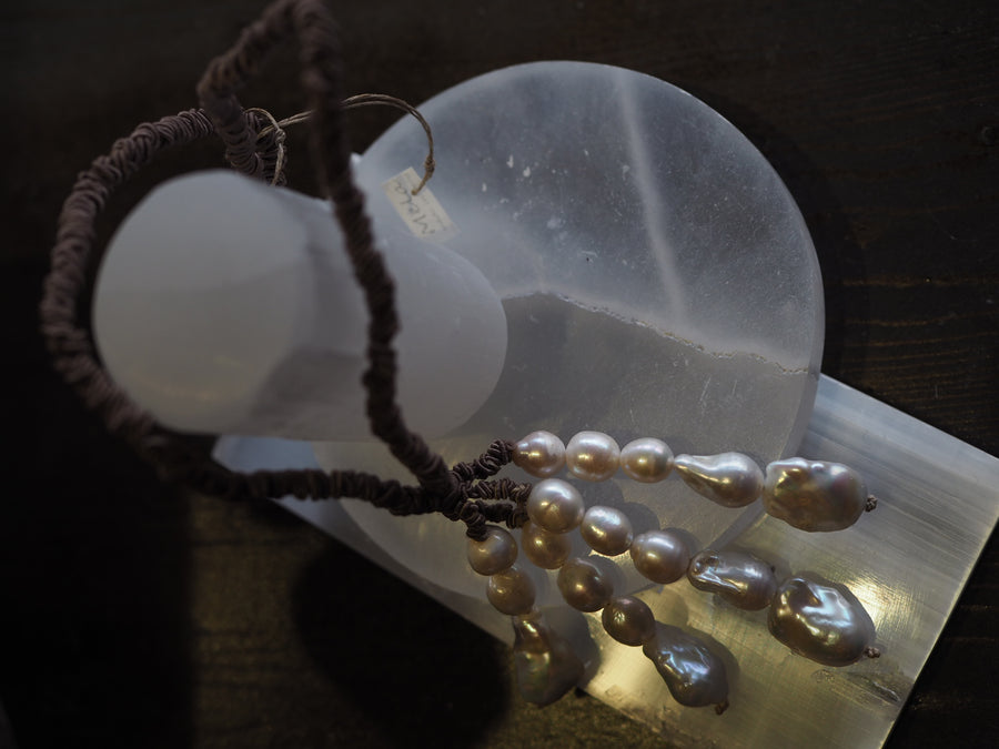 Multi Strand Pearls Necklace In A Cluster (Mocca Silk) - Ivory Pearls