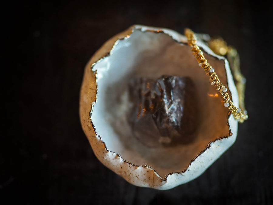 Precious Hand Loom (Sterling Silver -Gold Plated) Bracelet - White Diamonds
