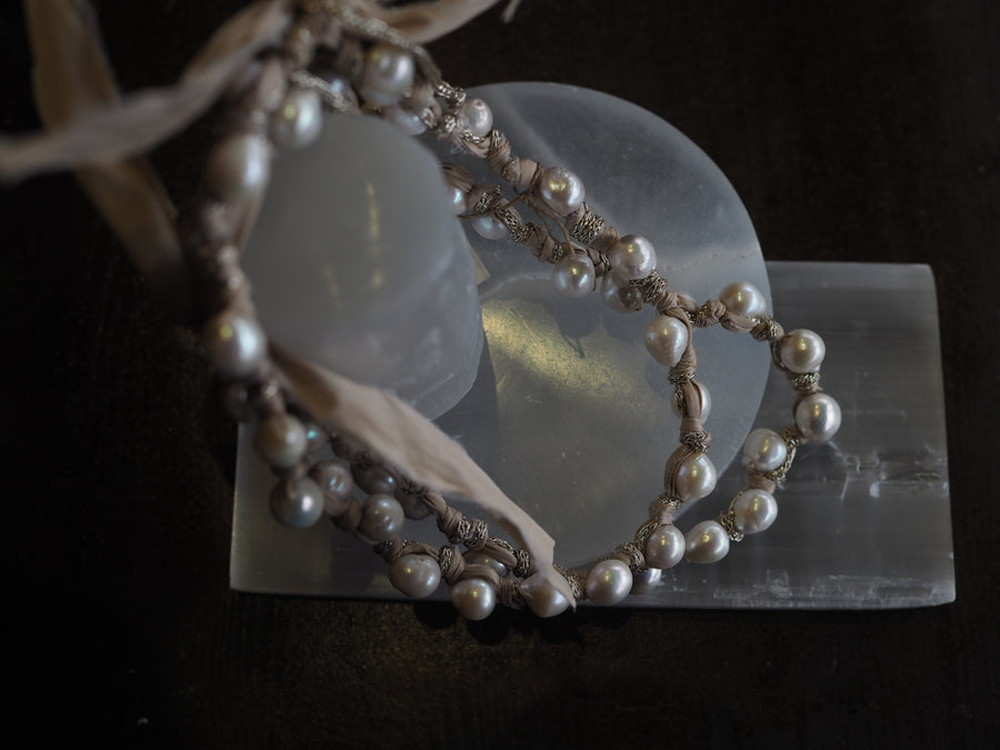 Silk Ribbon Tahitian Pearls Necklace - Ivory