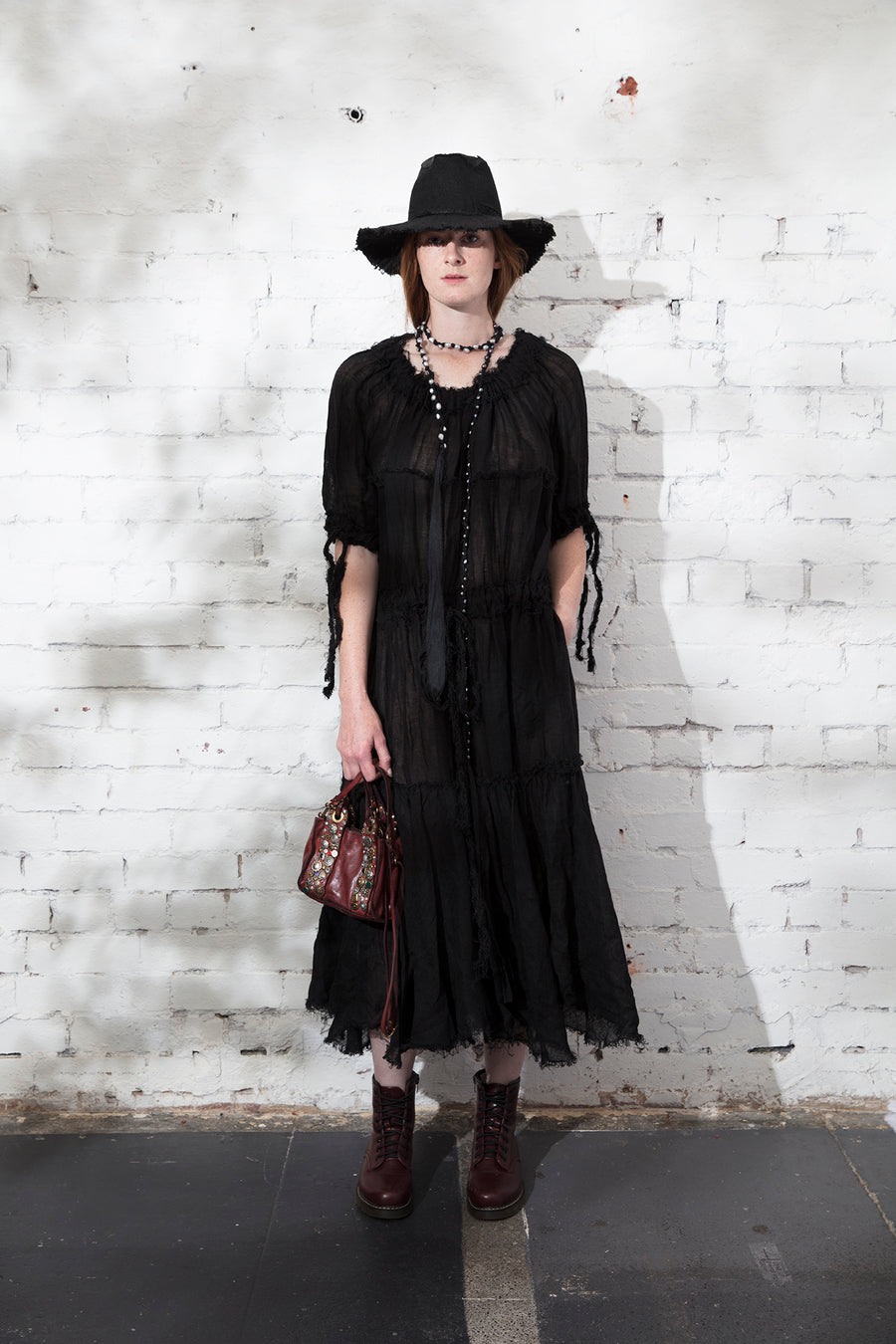 Volant dress (Linen gauze) Black